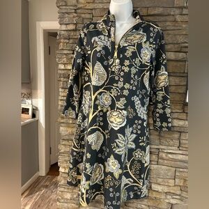 Spartina 449 Dress Floral Botanical 1/4 zip with Gold Zipper and 3/4 sleeves